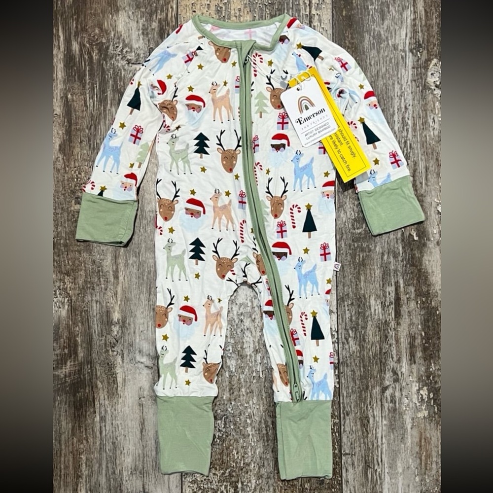 Santa and Friends Bamboo Baby Convertible Footie Pajamas